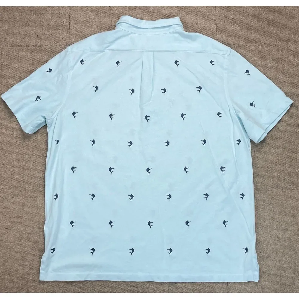 Ralph Lauren Knit Oxford Men's Button Down‎ Fish Pattern Polo Shirt Size XXL